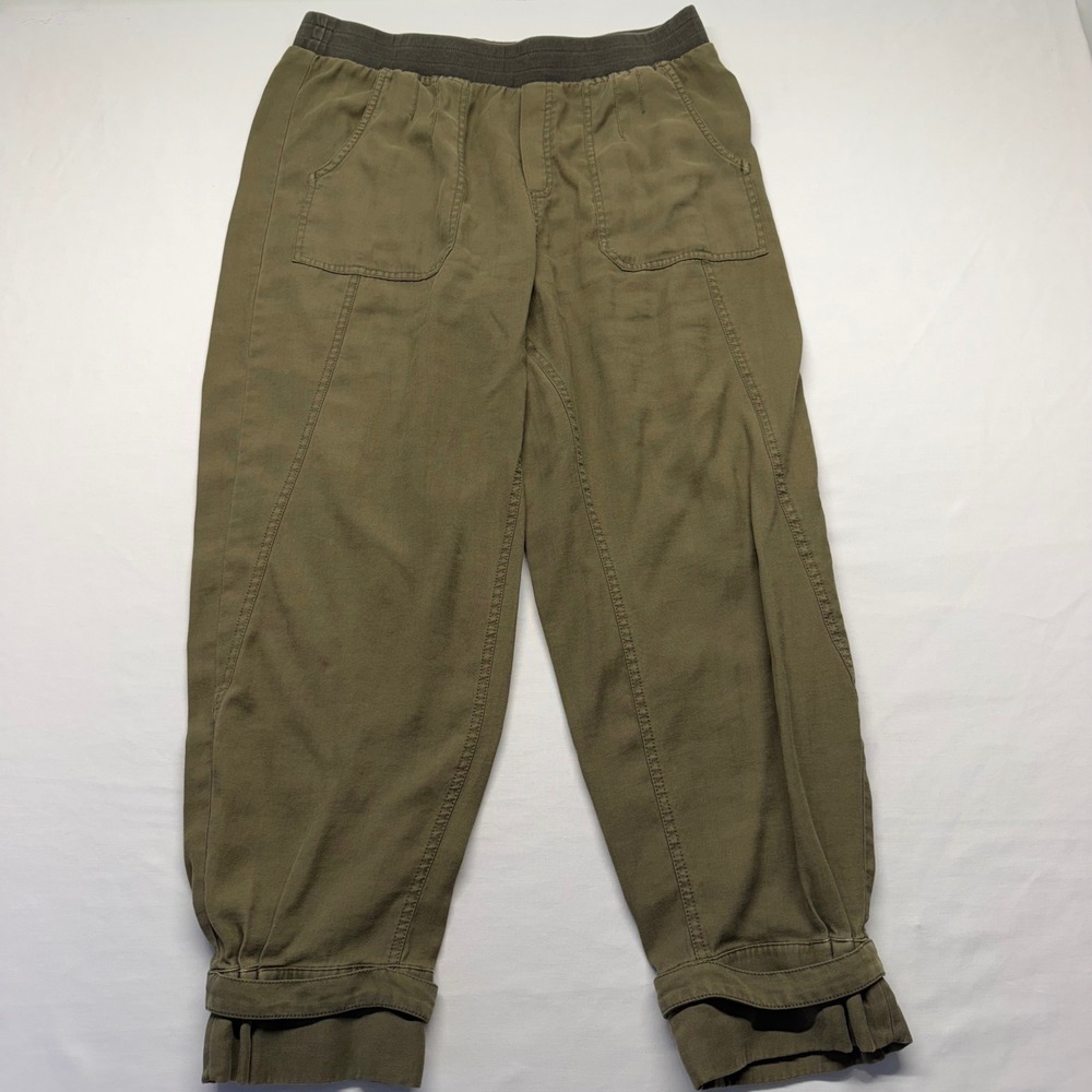 Soft Surroundings Pants L Olive Green Women Pull On Ankle Utility Button Cuff
